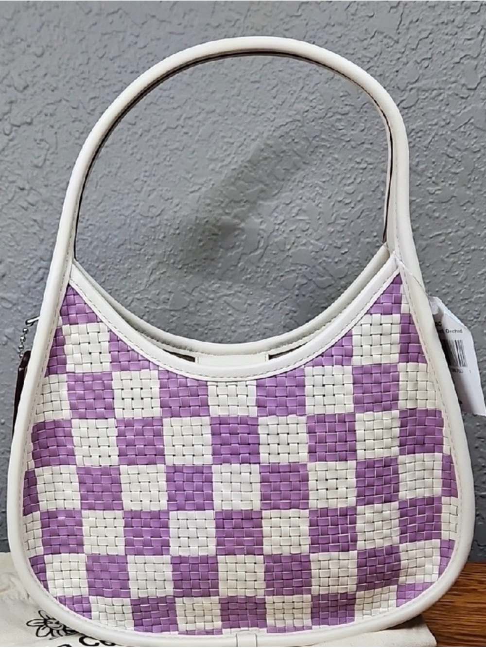 NWT Coachtopia Wavy Dinky Bag in Checkerboard Woven Leather | Orchid Multi π - Picture 3 of 10